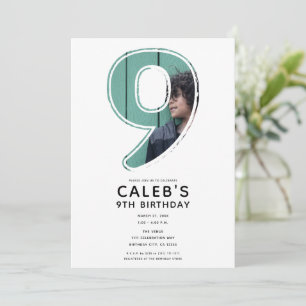 Invitation Big Number 9 Neuf Photo 9e fête d'anniversaire