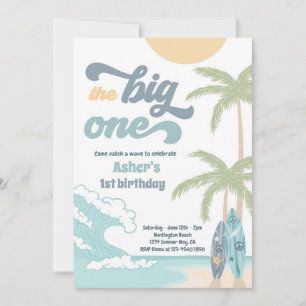 Invitation Big One Retro Surf 1er anniversaire