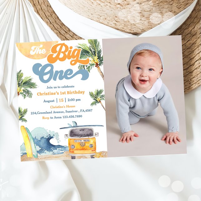 Invitation Big One Surf Beach 1st Birthday Photo (Créateur téléchargé)