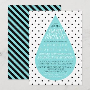 Invitation Big Raindrop & Baby shower bleu Pois