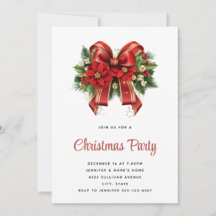 Invitation Big Red et Gold Noël Bow Fête de Noël