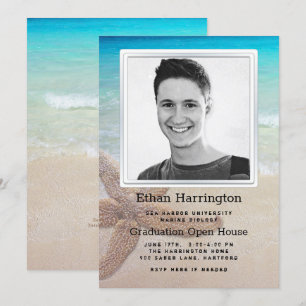 Invitation Big Starfish Beach Ocean Photo Graduation