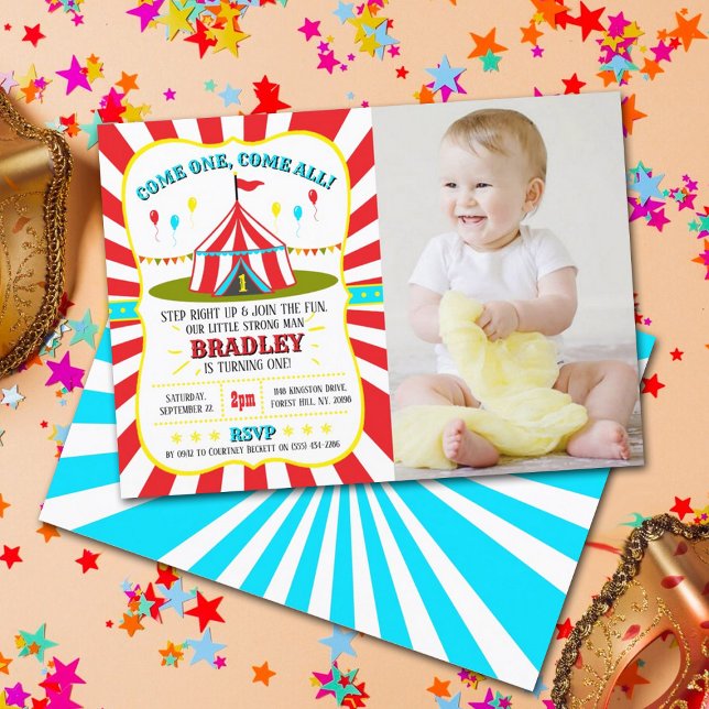 Invitation Big Top Carnival Circus 1er Anniversaire Photo (Créateur téléchargé)