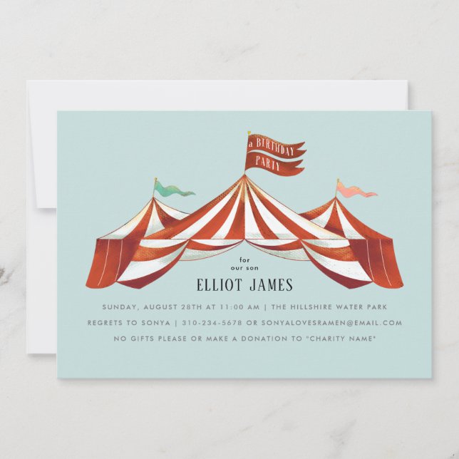 Invitation Big Top Circus Tente Genre Neutre Anniversaire (Devant)
