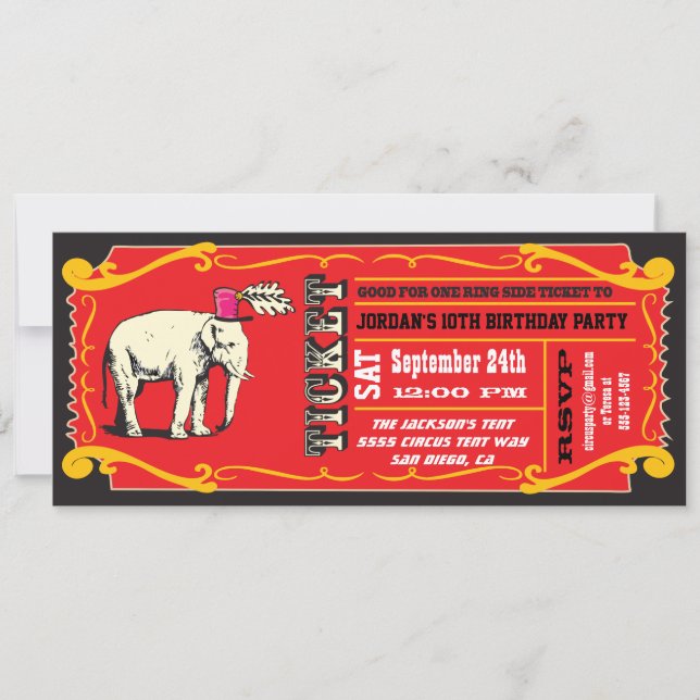 Invitation BIG Vintage Circus Billets Anniversaire (Devant)