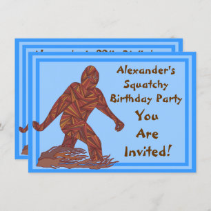 Invitation Bigfoot Walking Sasquatch Blue Anniversaire Party