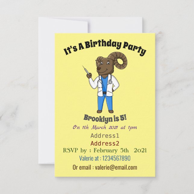 Invitation Bighorn sheep doctor cartoon illustration (Devant)