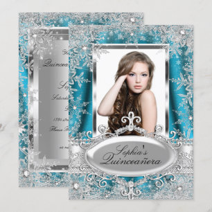 Invitation Bijou à étincelles turquoise en argent Quinceanera