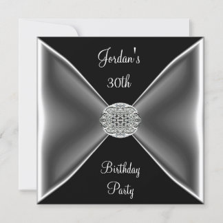 Invitation Bijou Argent Noir & Blanc Fête d'anniversaire 30