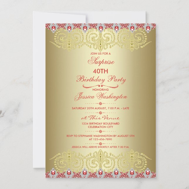 Invitation Bijou chic Tiaras et Fleur De Lys Surprise Party (Dos)