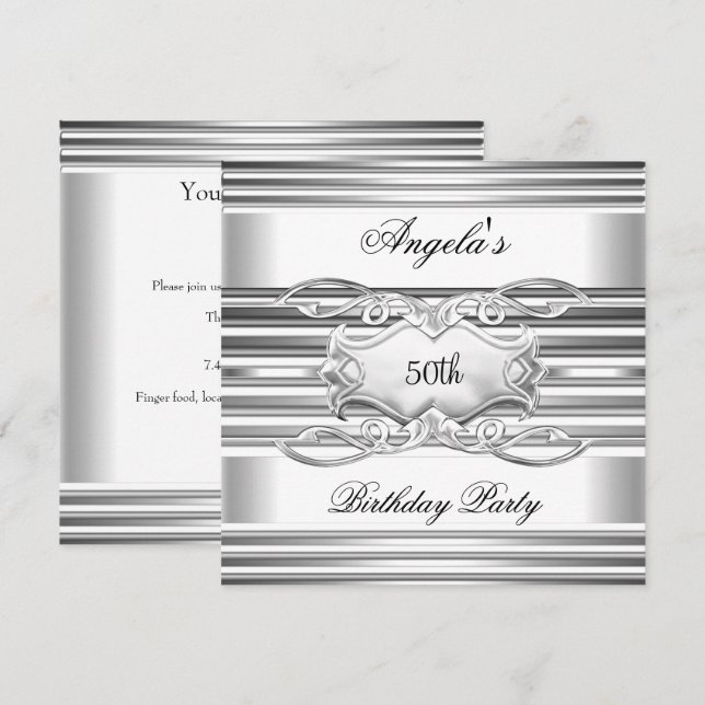Invitation Bijou d'argent blanc 50e Soirée d'anniversaire élé (Devant / Derrière)