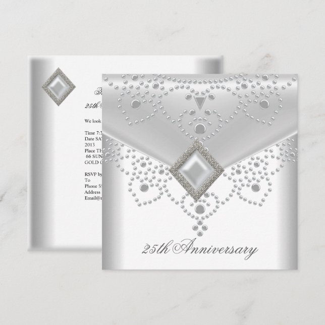 Invitation Bijou de perle de superposition d'argent blanc pou (Devant / Derrière)