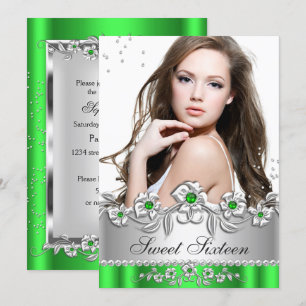 Invitation Bijou de photo Sweet 16 Lime Vert Diamant Argenté