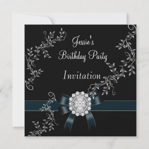 Invitation Bijou diamant Noir Bow Argent
