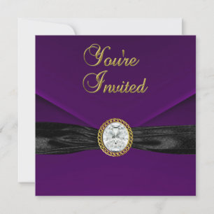 Invitation Bijou diamant Noir Plum Purple Or