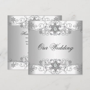 Invitation Bijou élégant de mariage argent diamant blanc