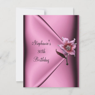 Invitation Bijou Fleur de Soie Rose pour Fête d'Anniversaire
