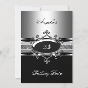 Invitation Bijou Noir Argenté Fête d'anniversaire élégante 21