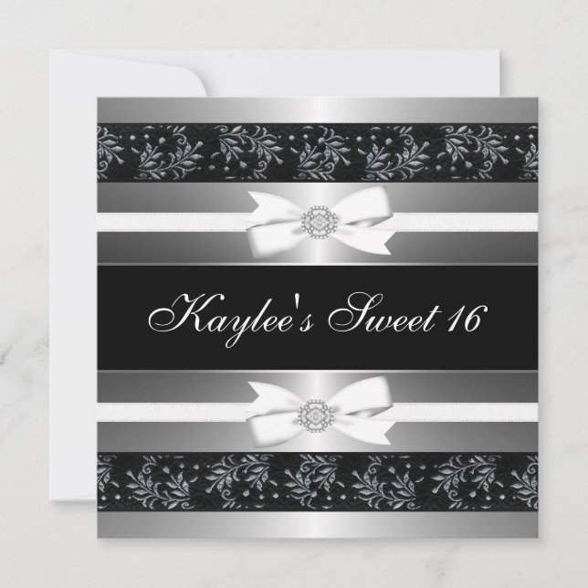Invitation Bijou noir blanc Vaches Sweet sixteen Anniversaire (Devant)
