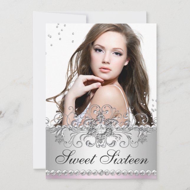 Invitation Bijou rose et argent Flocon de neige Doux 16 Photo (Devant)