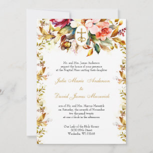 Invitation Bijou Tone catholique Mariage floral et réception