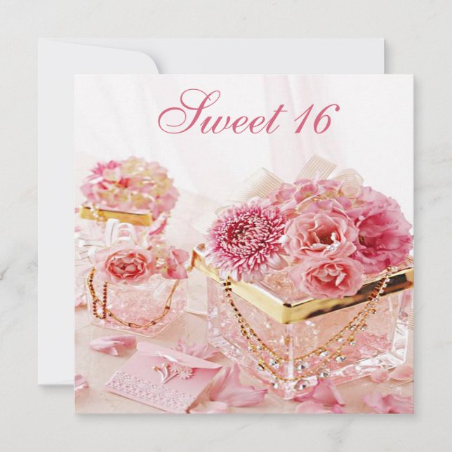 Invitation Bijoux en glamour, Fleurs roses et boîtes Douces 1 (Devant)