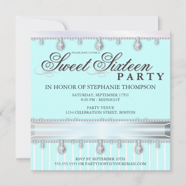 Invitation Bijoux étincelle sucré 16 Anniversaire (Devant)