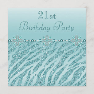 Invitation Bijoux imprimés Turquoises et Parties scintillant 