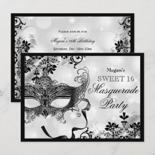 Invitation Bijoux Masque & Damas Argent Masquerade Sweet 16