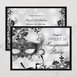 Invitation Bijoux Masque & Damas Argent Masquerade Sweet 16