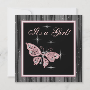 Invitation Bijoux Papillon noir rose Bébé Douche pour fille