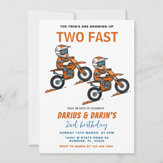Invitation Bike Racing deux fête d'anniversaire rapide (Devant)