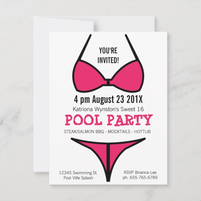 Invitation Bikini Girl Sweet 16 Pool Party (Devant)