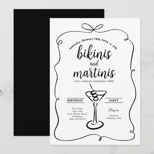 Invitation Bikinis et martinis à la peau noire (Devant / Derrière)