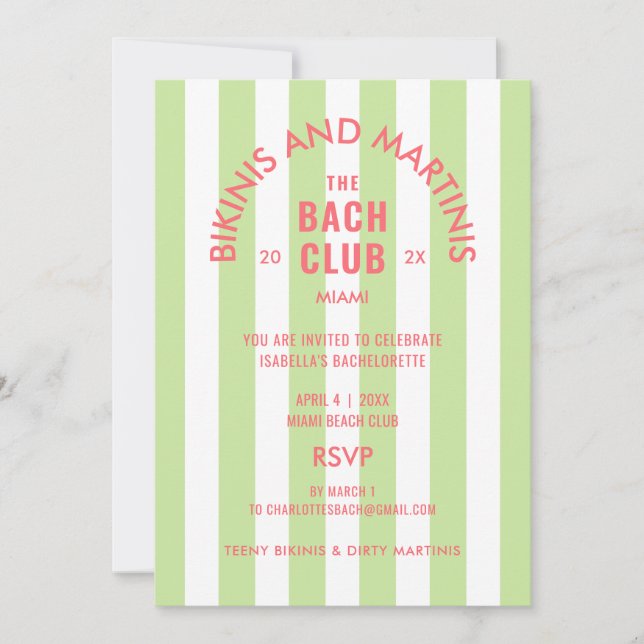 Invitation Bikinis Et Martinis Bach Club Cabana Party (Devant)