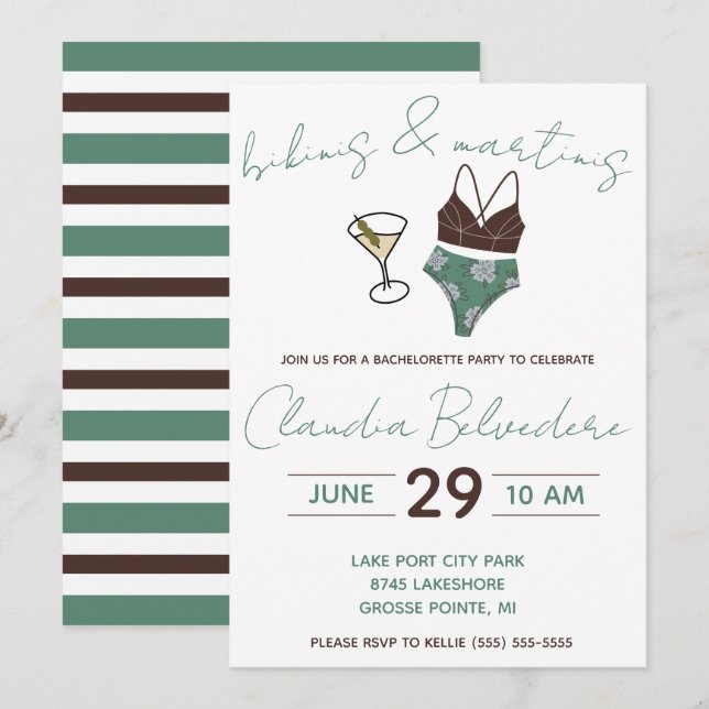 Invitation Bikinis et Martinis Thématique Bachelorette (Devant / Derrière)