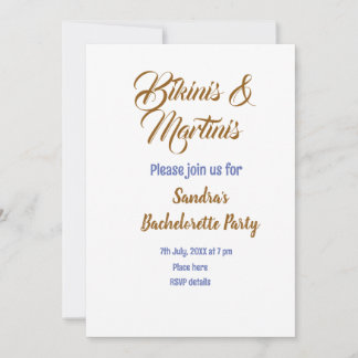Invitation bikinis & martinis bachelorette party name brown 