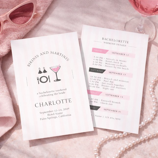Invitation Bikinis & Martinis Bachelorette Weekend Itinerary (Créateur téléchargé)
