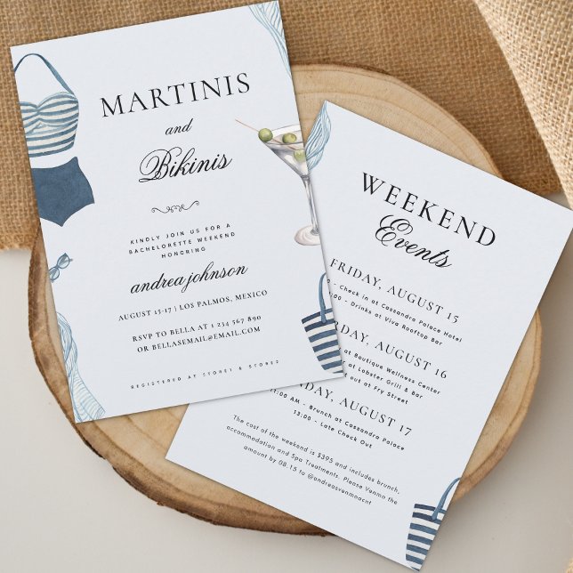 Invitation Bikinis & Martinis Blue Hen Week-end de célibatair (Créateur téléchargé)