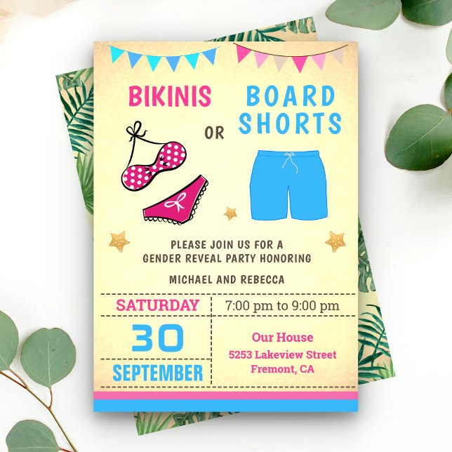 Invitation Bikinis ou shorts de conseil Partie de révélation  (Créateur téléchargé)