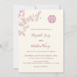 Invitation BILINGUE  Fiançailles Cerise Cerisier Mariage Chin