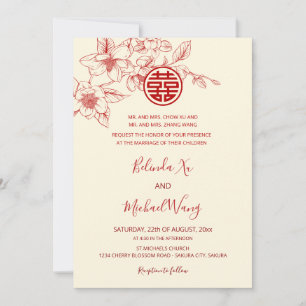 Invitation BILINGUE Magnolia Crème Mariage Chinois