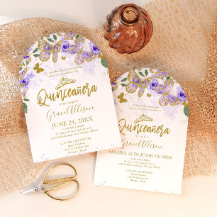 Invitation bilingue Papillon Violet pour Quinceañe