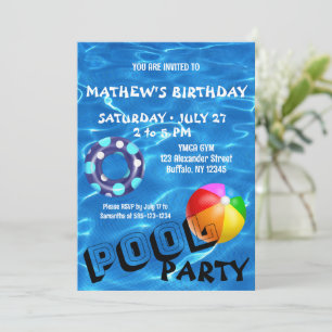 Invitation Billard bleu clair Eau Anniversaire Fête Invitatio