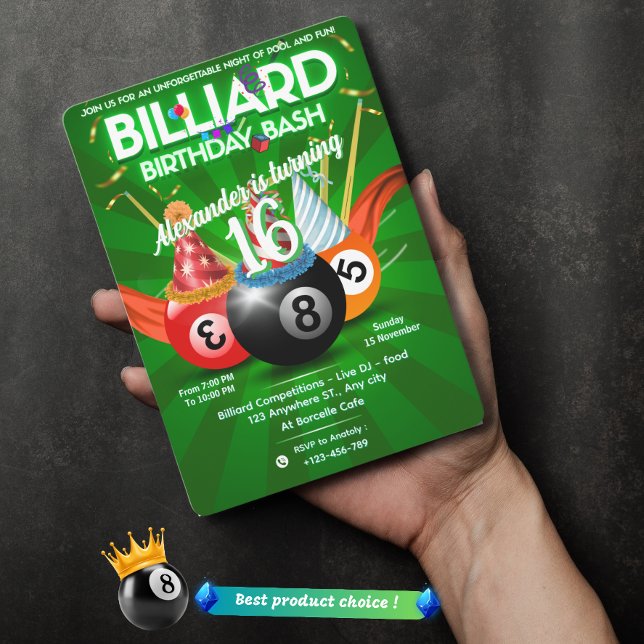 Invitation Billard de fête Boules de billard personnalisé Tab (Créateur téléchargé)