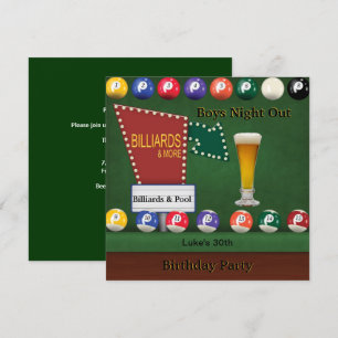 Invitation Billard Piscine Mans Bière de nuit d'anniversaire