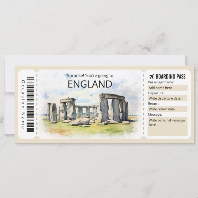 Invitation Billet Angleterre Avion modifiable, Angleterre Voy (Devant)