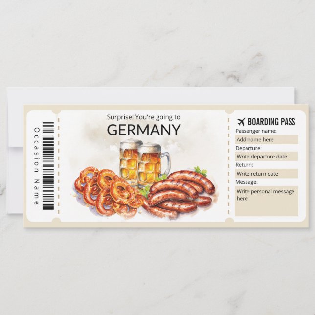 Invitation Billet avion Allemagne modifiable, Voyage Allemagn (Devant)