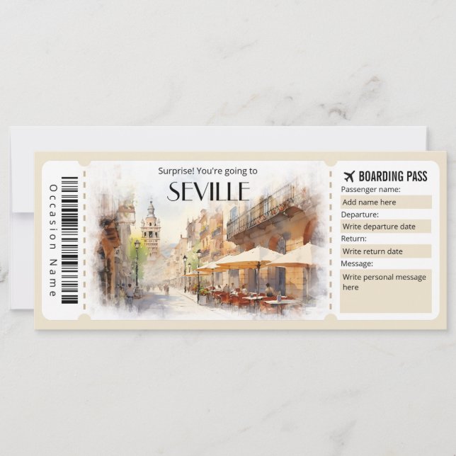 Invitation Billet avion éditable Seville Boararding Pass (Devant)