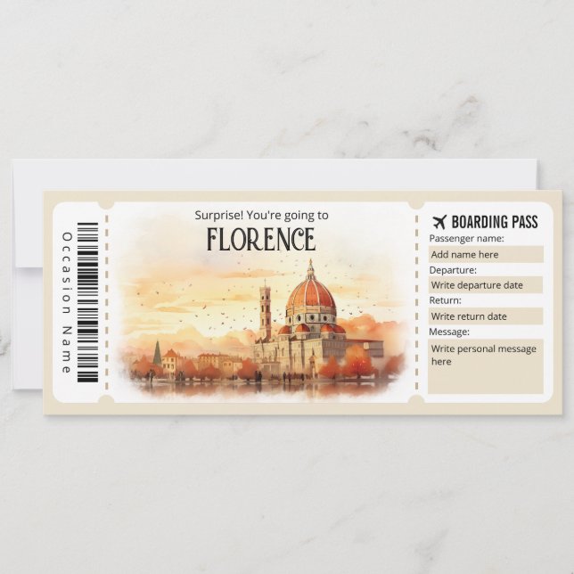 Invitation Billet Avion Florence modifiable, Italie Trip (Devant)